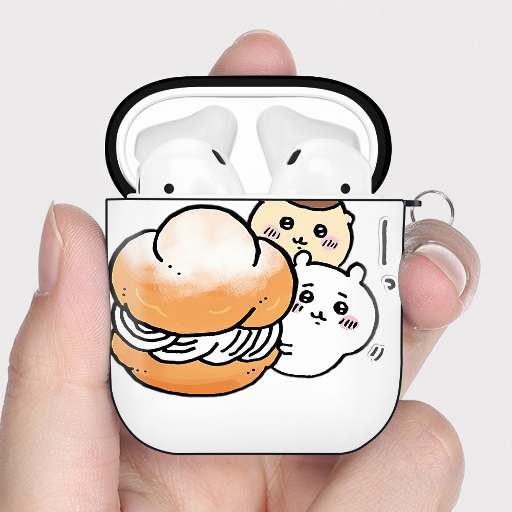 （画像用） ちいかわ くりまんじゅう Chii-kawa kuri manjū AirPods 第2世代保護ケース ハードシェル ブラック 耐衝撃・防指紋・カラビナ付き
