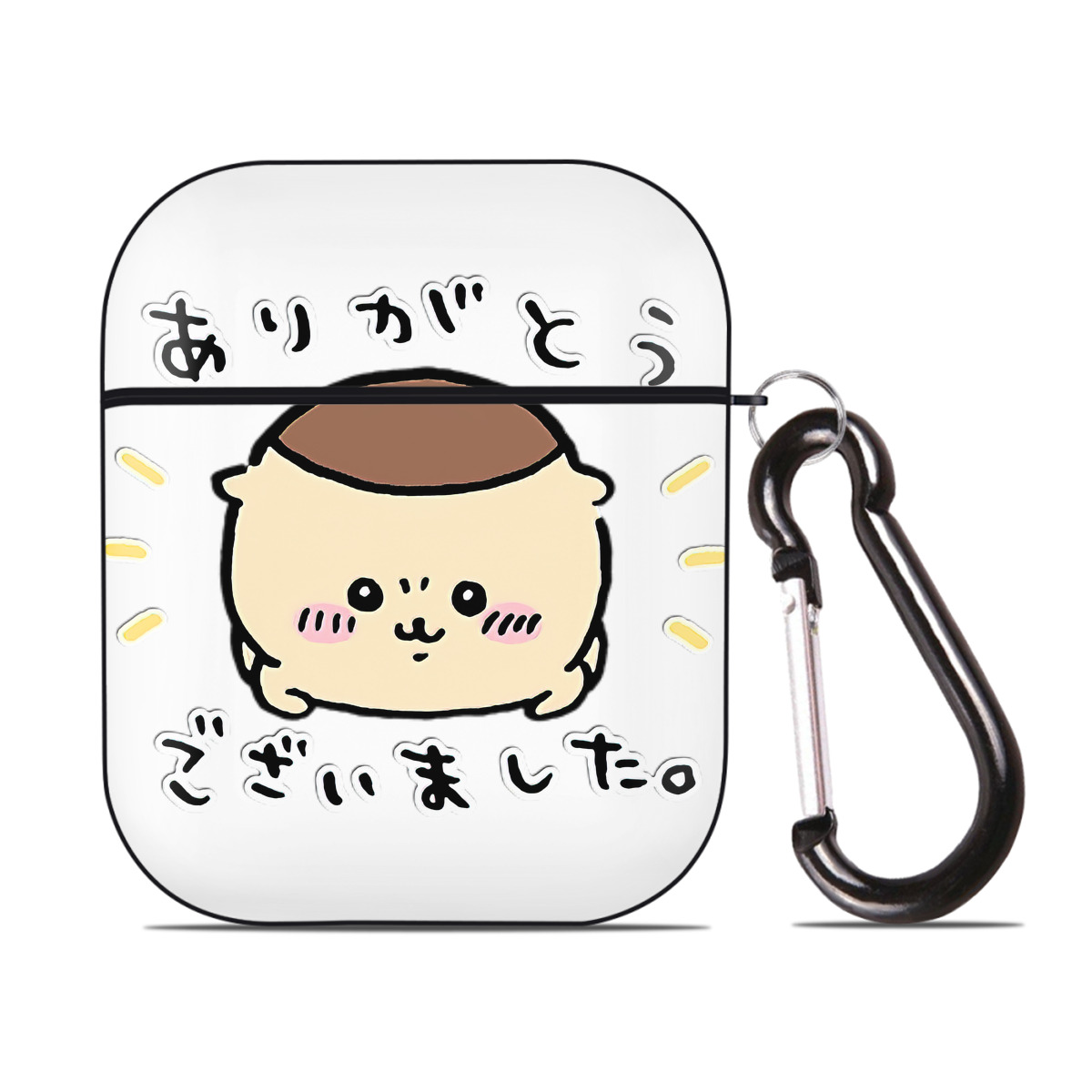 （画像用） ちいかわ くりまんじゅう Chii-kawa kuri manjū AirPods 第2世代保護ケース ハードシェル ブラック 耐衝撃・防指紋・カラビナ付き