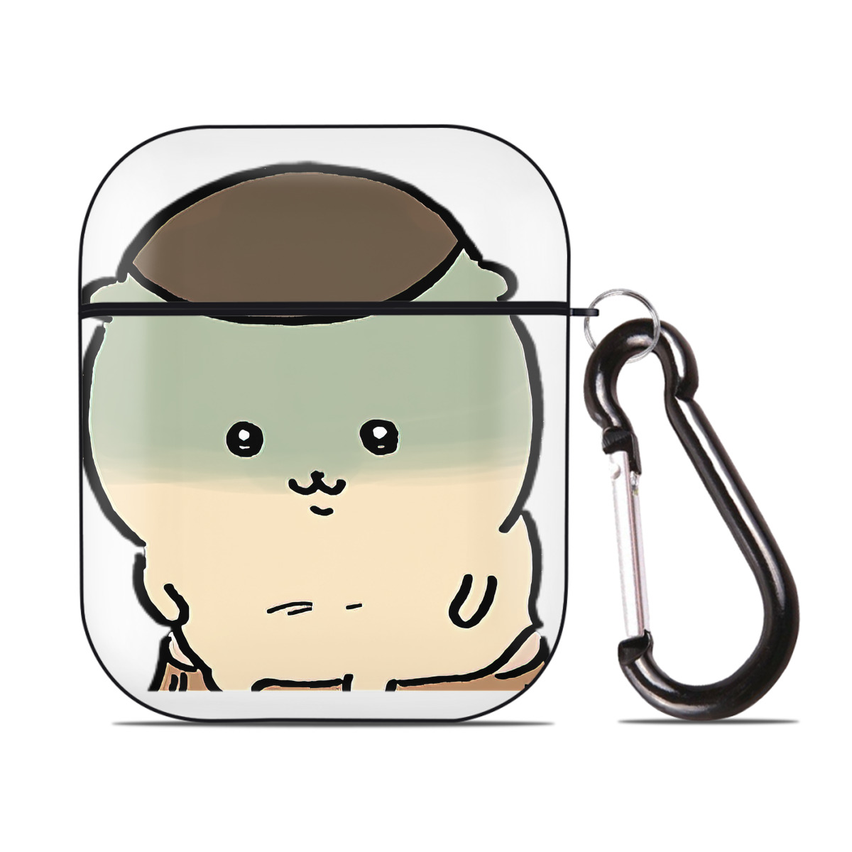 （画像用） ちいかわ くりまんじゅう Chii-kawa kuri manjū AirPods 第2世代保護ケース ハードシェル ブラック 耐衝撃・防指紋・カラビナ付き