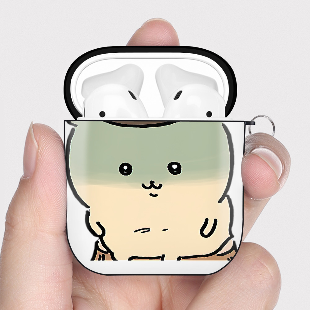 （画像用） ちいかわ くりまんじゅう Chii-kawa kuri manjū AirPods 第2世代保護ケース ハードシェル ブラック 耐衝撃・防指紋・カラビナ付き