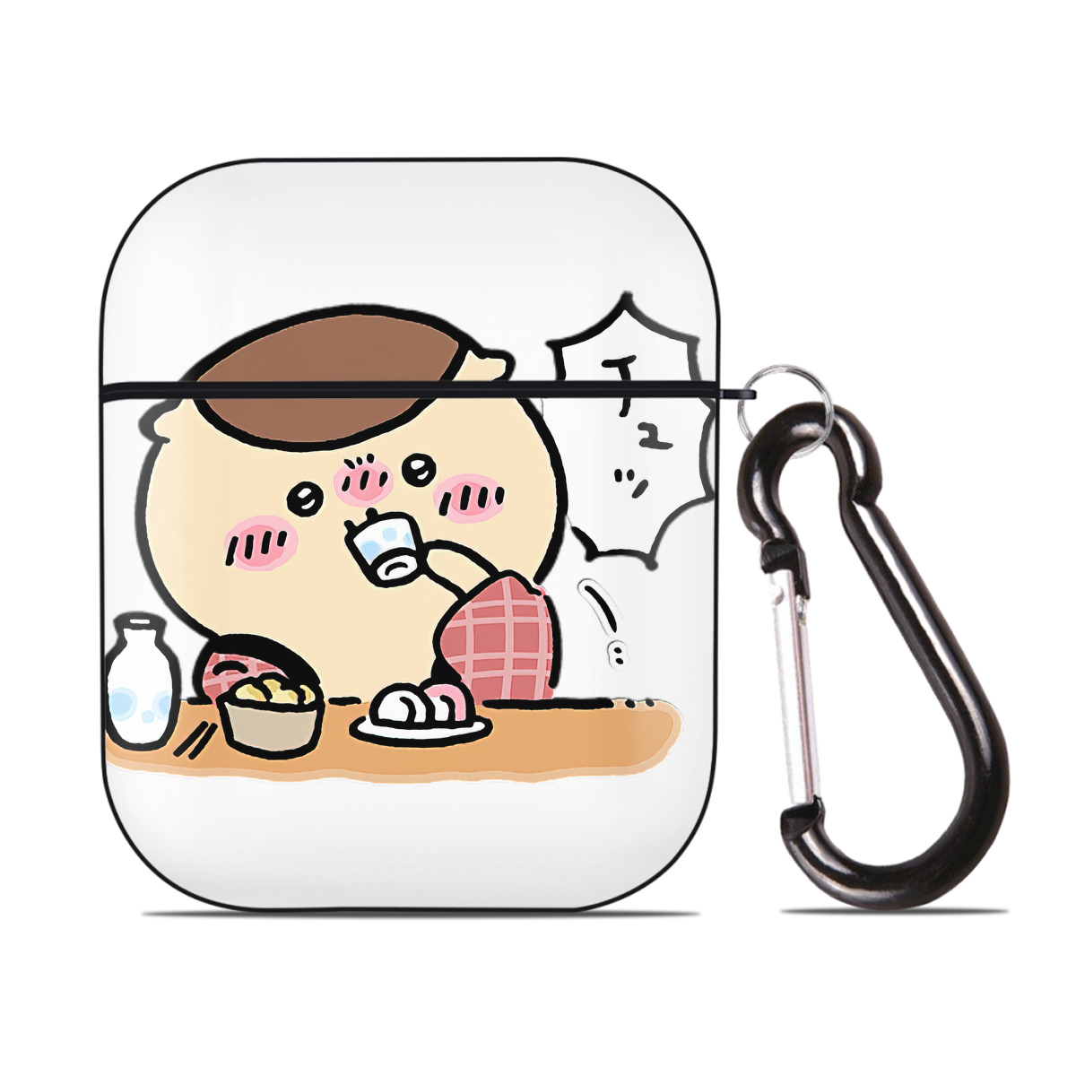 （画像用） ちいかわ くりまんじゅう Chii-kawa kuri manjū AirPods 第2世代保護ケース ハードシェル ブラック 耐衝撃・防指紋・カラビナ付き