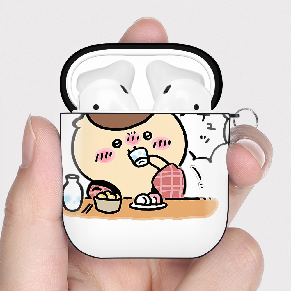 （画像用） ちいかわ くりまんじゅう Chii-kawa kuri manjū AirPods 第2世代保護ケース ハードシェル ブラック 耐衝撃・防指紋・カラビナ付き