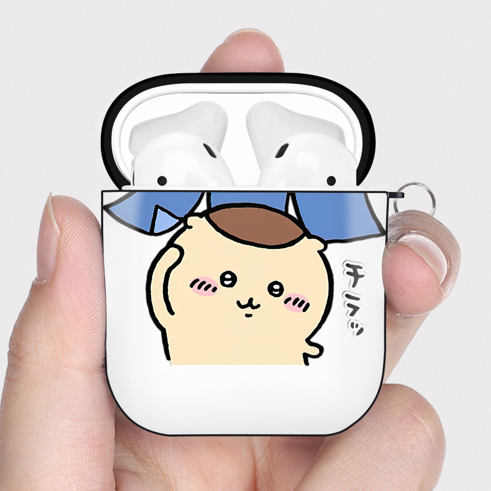 （画像用） ちいかわ くりまんじゅう Chii-kawa kuri manjū AirPods 第2世代保護ケース ハードシェル ブラック 耐衝撃・防指紋・カラビナ付き