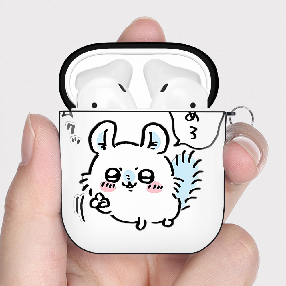 （画像用） ちいかわ モモンガ Chii-kawa Momonga AirPods 第2世代保護ケース ハードシェル ブラック 耐衝撃・防指紋・カラビナ付き