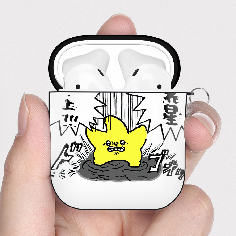 （画像用） ちいかわ 流れ星 Chii-kawa Shooting star AirPods 第2世代保護ケース ハードシェル ブラック 耐衝撃・防指紋・カラビナ付き