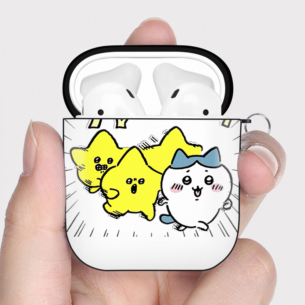 （画像用） ちいかわ 流れ星 Chii-kawa Shooting star AirPods 第2世代保護ケース ハードシェル ブラック 耐衝撃・防指紋・カラビナ付き