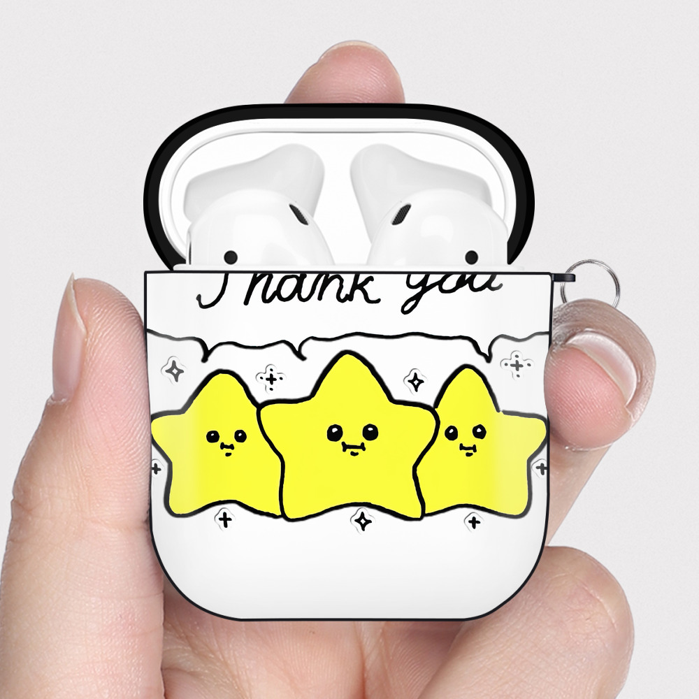 （画像用） ちいかわ 流れ星 Chii-kawa Shooting star AirPods 第2世代保護ケース ハードシェル ブラック 耐衝撃・防指紋・カラビナ付き