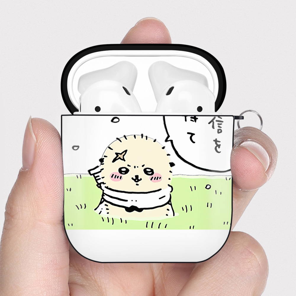 （画像用） ちいかわ ラッコ Chii-kawa Sea otter AirPods 第2世代保護ケース ハードシェル ブラック 耐衝撃・防指紋・カラビナ付き