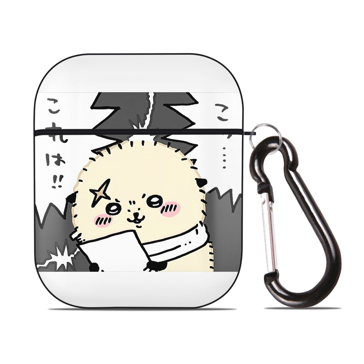 （画像用） ちいかわ ラッコ Chii-kawa Sea otter AirPods 第2世代保護ケース ハードシェル ブラック 耐衝撃・防指紋・カラビナ付き