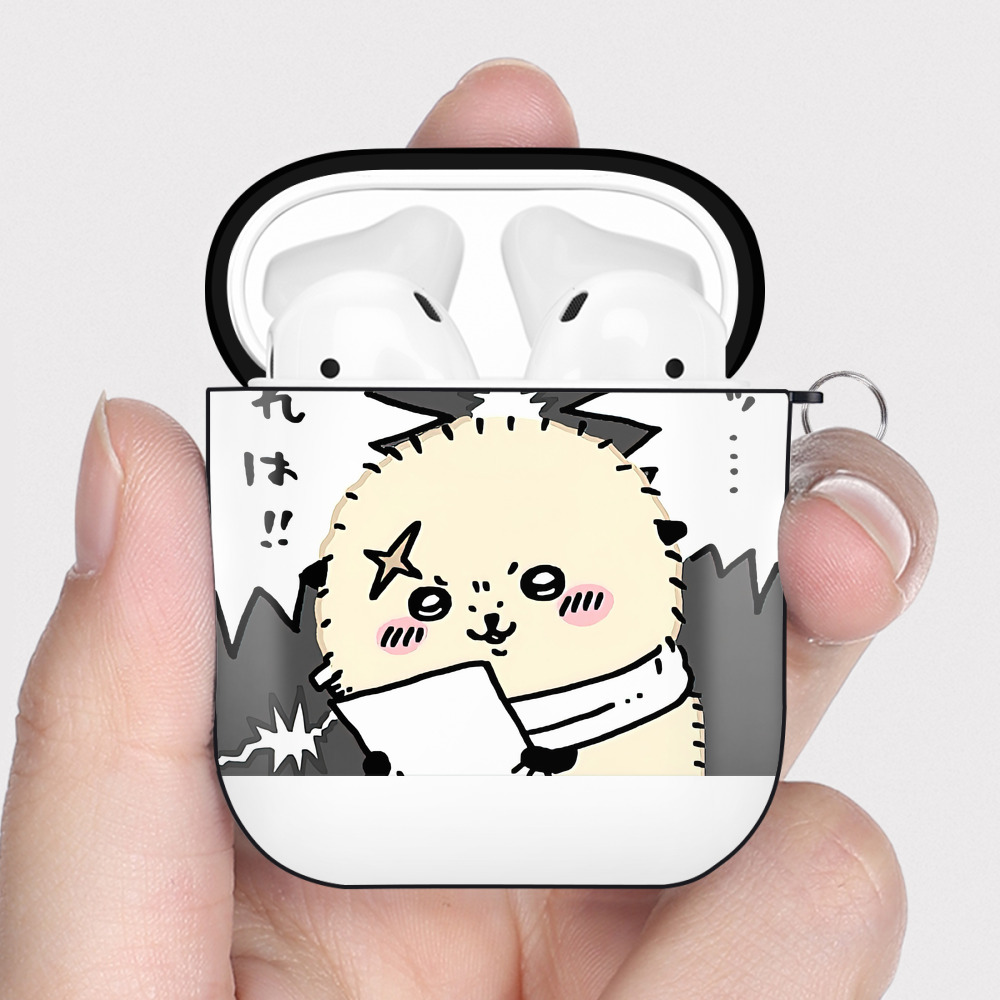（画像用） ちいかわ ラッコ Chii-kawa Sea otter AirPods 第2世代保護ケース ハードシェル ブラック 耐衝撃・防指紋・カラビナ付き