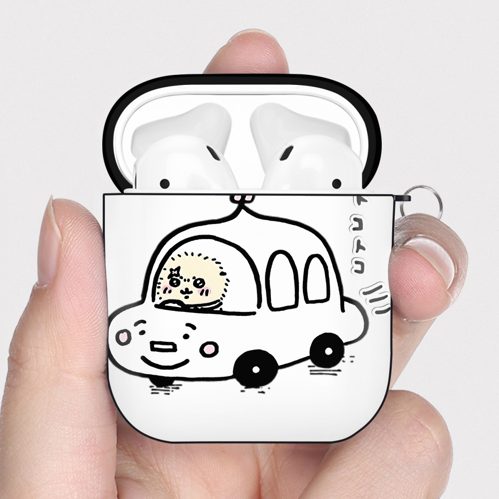 （画像用） ちいかわ ラッコ Chii-kawa Sea otter AirPods 第2世代保護ケース ハードシェル ブラック 耐衝撃・防指紋・カラビナ付き