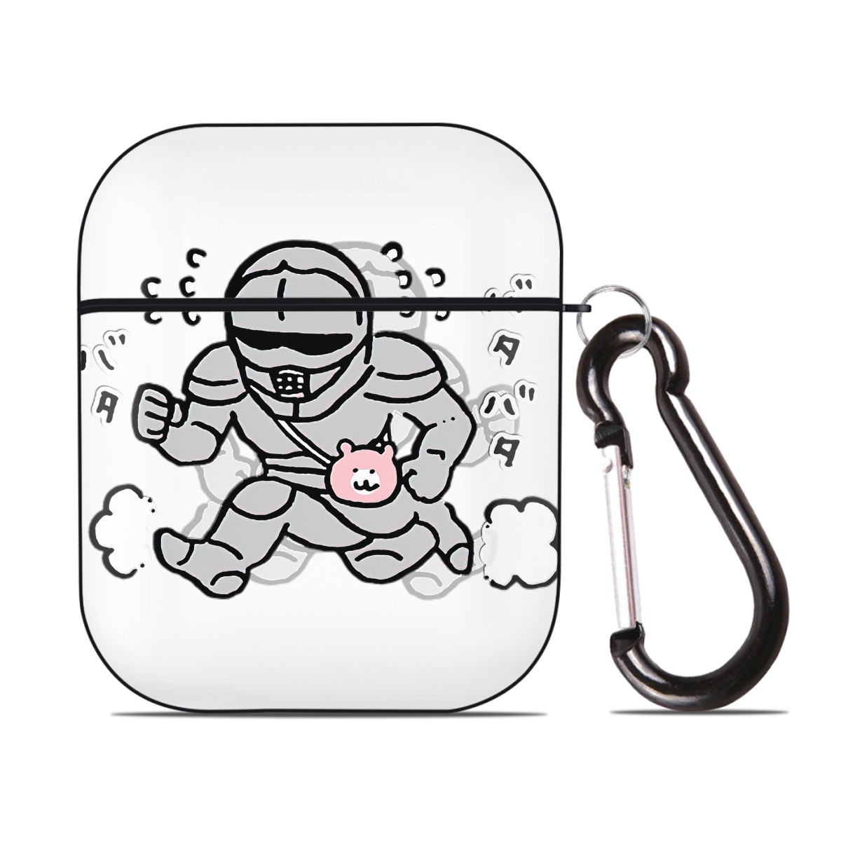 （画像用） ちいかわ 労働の鎧さん Chii-kawa Mr. Armor of Labor AirPods 第2世代保護ケース ハードシェル ブラック 耐衝撃・防指紋・カラビナ付き