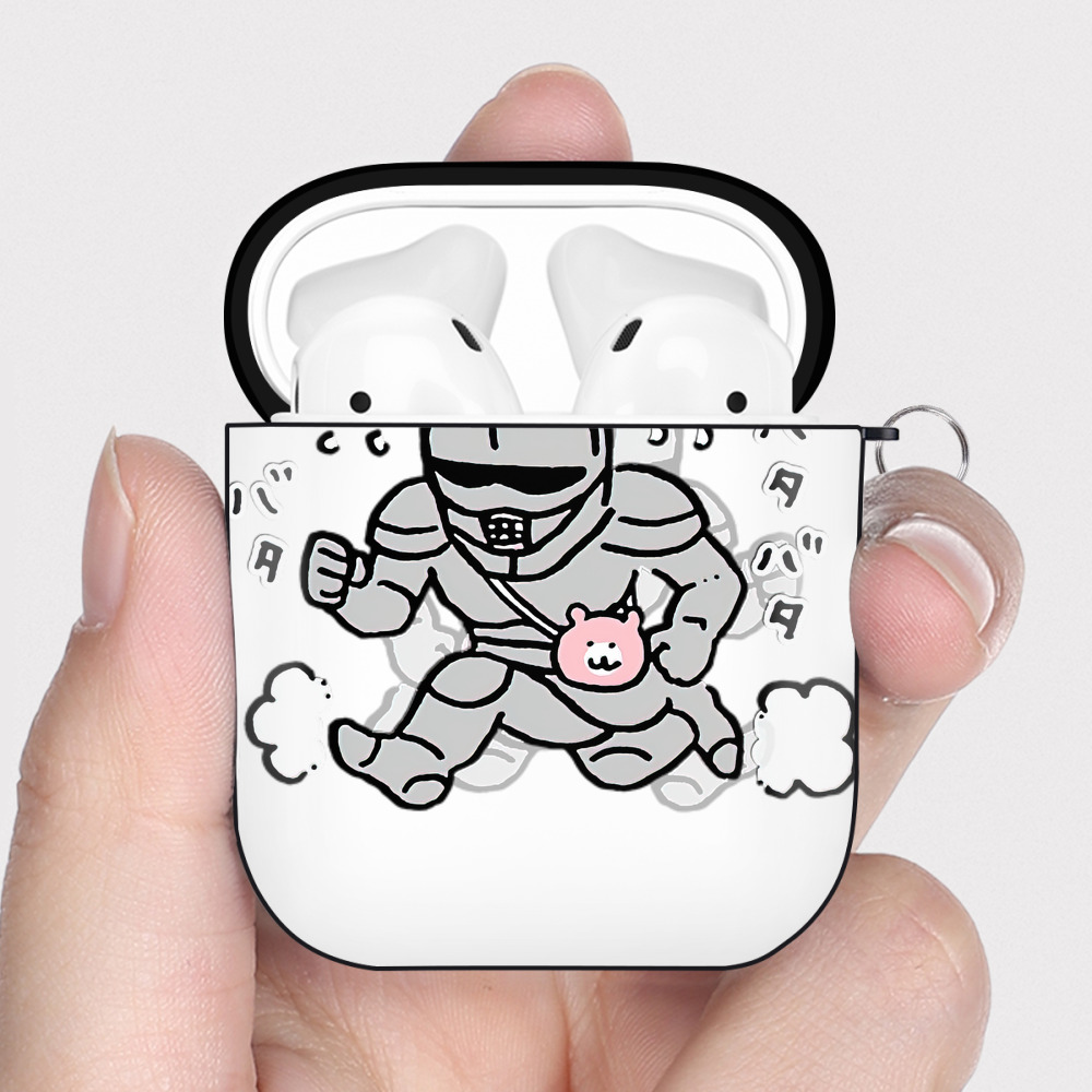 （画像用） ちいかわ 労働の鎧さん Chii-kawa Mr. Armor of Labor AirPods 第2世代保護ケース ハードシェル ブラック 耐衝撃・防指紋・カラビナ付き