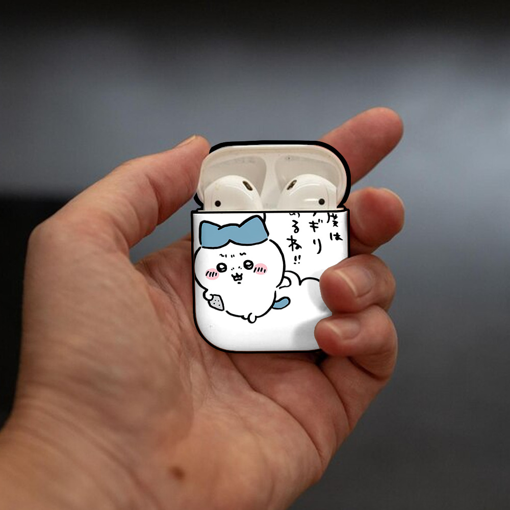 ちいかわ ハチワレ Chii-kawa hachiware AirPods 第2世代保護ケース ハードシェル ブラック 耐衝撃・防指紋・カラビナ付き