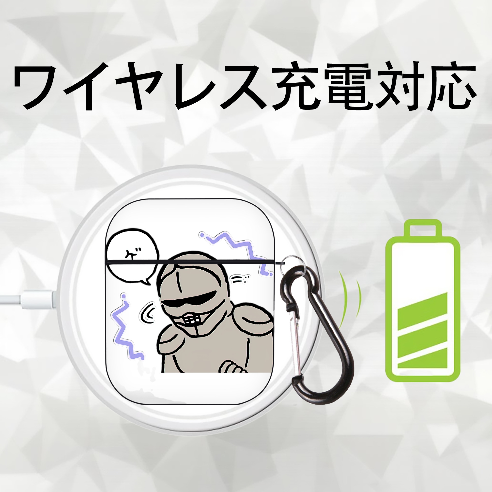 ちいかわ 労働の鎧さん Chii-kawa Mr. Armor of Labor AirPods 第2世代保護ケース ハードシェル ブラック 耐衝撃・防指紋・カラビナ付き